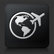 Black Square Button with Traveling the World Icon N2