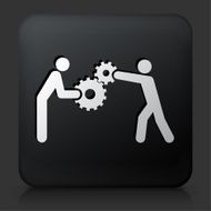 Black Square Button with Building Gears Icon