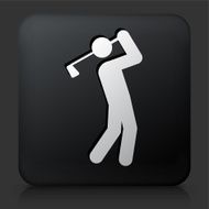 Black Square Button with Golfer Swinging The Golf Club N2