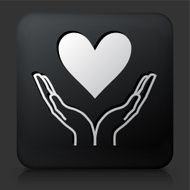 Black Square Button with Two Hands Holding a Heart