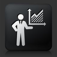 Black Square Button with Businessman and Stock Charts N2
