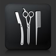 Black Square Button with Scissors and Brush N3