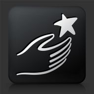 Black Square Button with Hand Holding Star