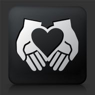 Black Square Button with Hands Holding Heart