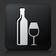 Black Square Button with Wine and Glass