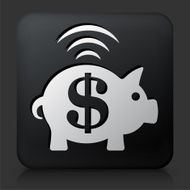 Black Square Button with Piggy Bank Icon N2