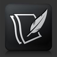 Black Square Button with Paper &amp; Feather Pen N2