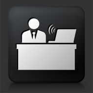 Black Square Button with Businessman at Desk