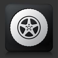 Black Square Button with Car Tire Icon