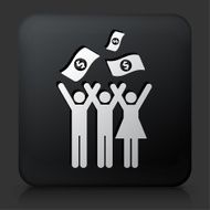 Black Square Button with Money Celebration Icon
