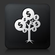 Black Square Button with Money Tree Icon N10