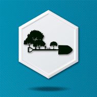 White 3D Hexagon Icon On Blue With Tree Planting N2