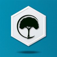White 3D Hexagon Icon On a Blue Background With Tree N3