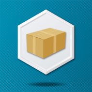 White 3D Hexagon Icon On a Blue Crosshatch Background N38