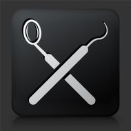 Black Square Button with Dentist Tools Icon