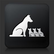 Black Square Button with Dog and Puppies