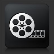 Black Square Button with Movie Reel Icon