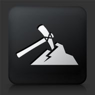 Black Square Button with Pickaxe Mining Icon