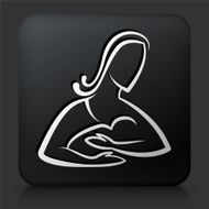 Black Square Button with Woman and Baby N2