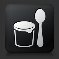 Black Square Button with Yogurt and Spoon