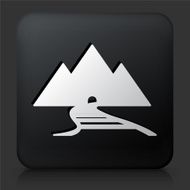 Black Square Button with Train Tracks and Mountain Range