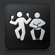 Black Square Button with Stick Figures Playing Instruments