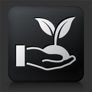 Black Square Button with Holding Growing Plant N2