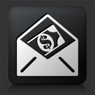 Black Square Button with Money in Envelope Icon