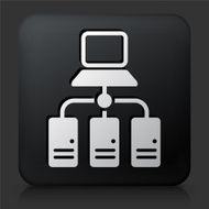 Black Square Button with Computer &amp; Server N3