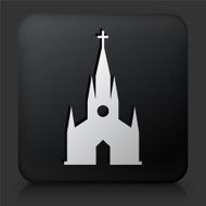 Black Square Button with Christian Church Icon N4
