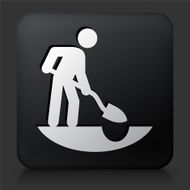 Black Square Button with Stick Figure Gardening Icon N3