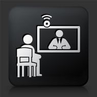 Black Square Button with Online Interview Icon