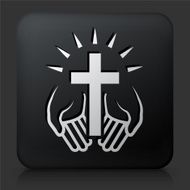 Black Square Button with Christian Cross Icon N8