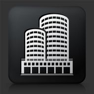 Black Square Button with Office Skyscrapers Icon N3