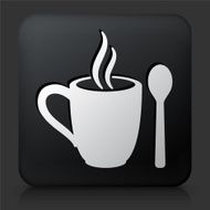 Black Square Button with Mug and Spoon