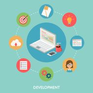 Development concept isometric and flat icons vector illustration