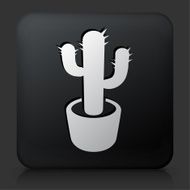 Black Square Button with Cactus Plant N2