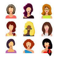 Avatars business women flat icons set isolated on white backgro N3