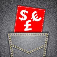 Money sing tag Black back jeans pocket realistic denim texture