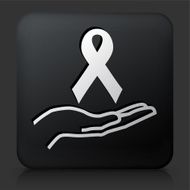 Black Square Button with Ribbon &amp; Hand Icon