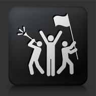 Black Square Button with Rally Celebration Icon N2