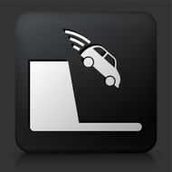 Black Square Button with Car Flying Off Cliff Icon
