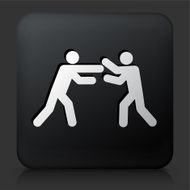 Black Square Button with Fighting Stick Figures