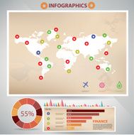 World map infographic template Vintage style vector N3