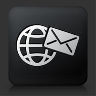 Black Square Button with Globe Envelope Icon