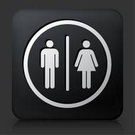 Black Square Button with Bathroom Sign Icon
