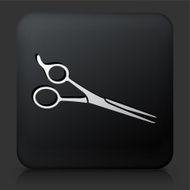 Black Square Button with Professional Hair Scissors