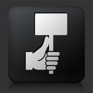Black Square Button with Hand Holding Price Tag
