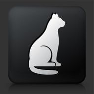 Black Square Button with Cat Sitting Icon