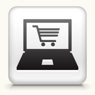 White Square Button with Online Shopping Icon